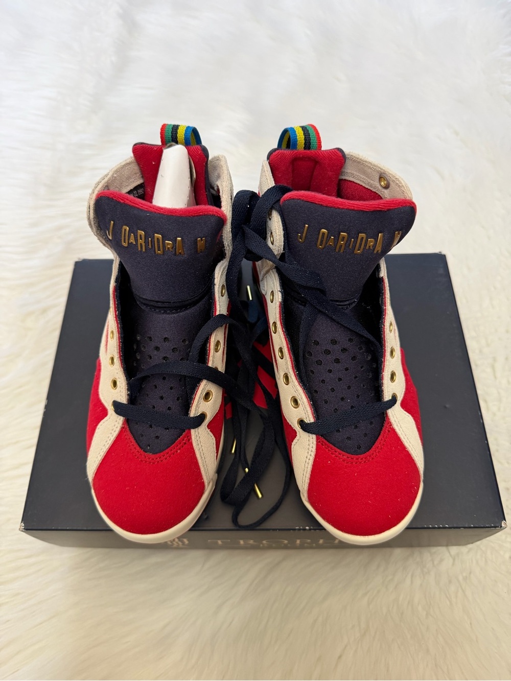 Air Jordan 7 Retro Red SP Obsidian/Metallic Gold High-Top Sneakers Sz 5.5